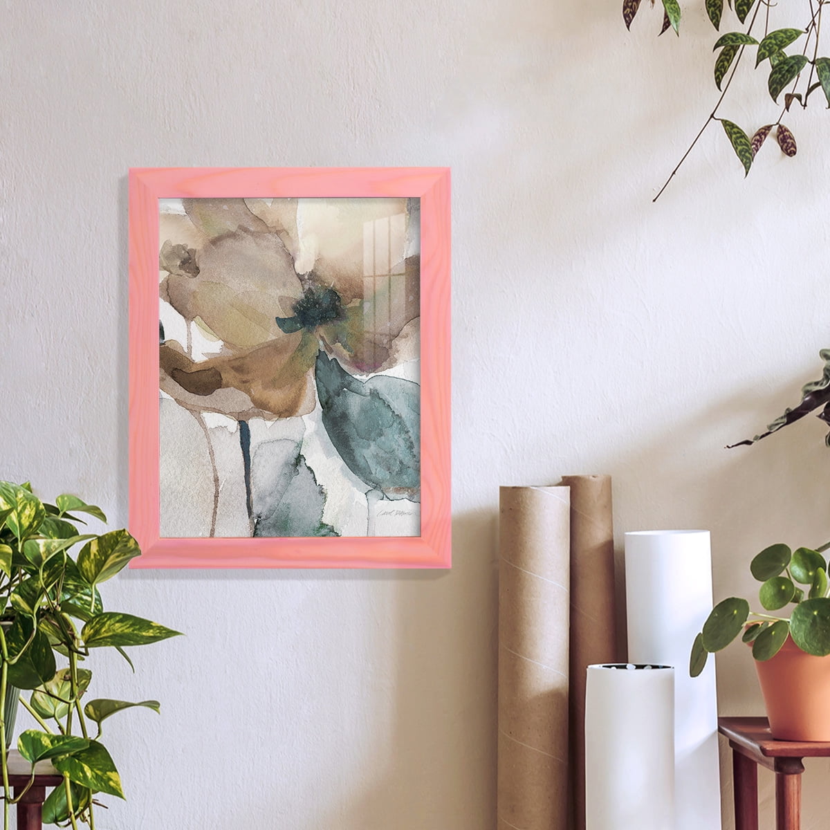 Watercolor Poppy I -Framed Print w/glass-Sunset Pink