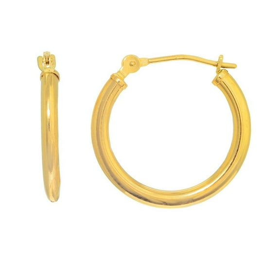 Jewelstop 14K Real Yellow Gold Tubular Hoop 18Mm Round Earrings