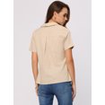 thumbnail image 3 of Blusa de algodón de lino para mujer Camisa de manga corta con cuello holgado informal Caqui claro S, 3 of 5