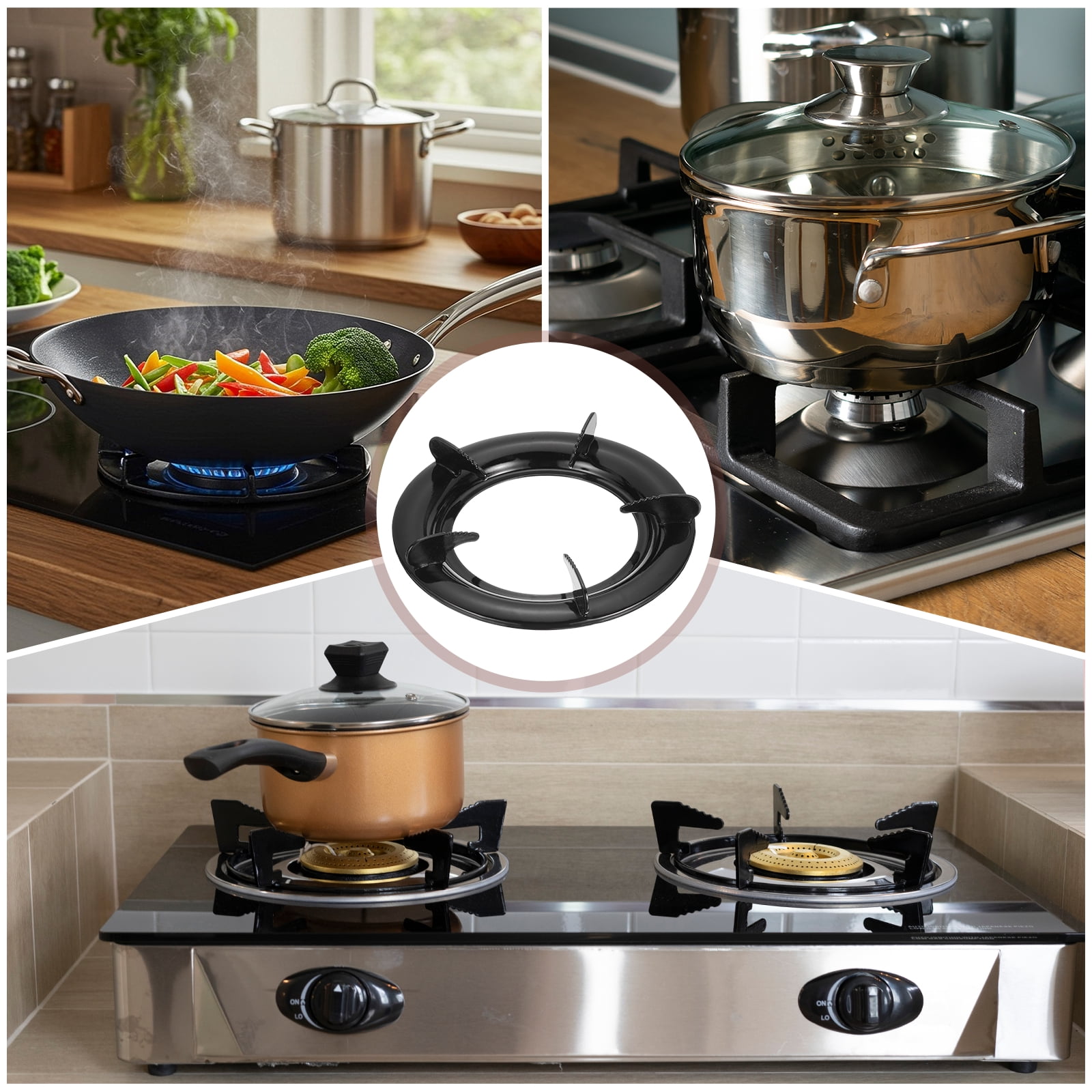 Uxcell 2 Pcs Wok Ring for Gas Stove, 5.5 Inch Cast Iron Gas Stove Rack Wok Support Ring Round Cooktop Solid Stand Brackets Replacement Accessories for Home Kitchen Burner, Black