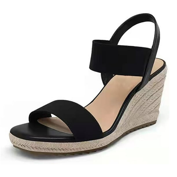 Open toe jute rope wedge sandals for women, platform summer shoes ankle