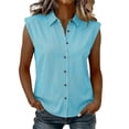 thumbnail image 3 of Feancey Women's Sleeveless Button Down Shirts Striped Casual Collared Work Blouses Loose Fit Dressy Office Tank Tops Summer Trendy Clothes Blue XXL, 3 of 8