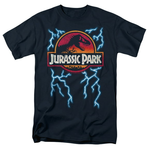 Jurassic Park Lightning Logo Unisex Adult T-Shirt, Navy, Small