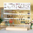 thumbnail image 4 of CHAO Organizador de joyas, 144 agujeros (blanco) con base de madera, soporte para pendientes colgantes, 4 of 5