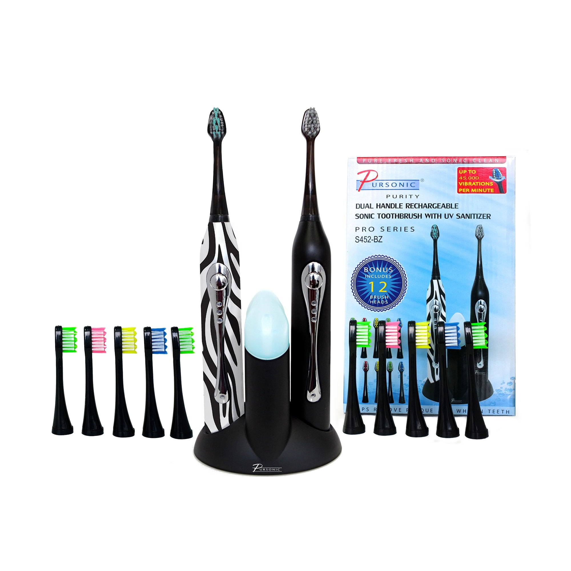 Pursonic Sonic movement Rechargeable Electric Toothbrush W/ BONUS 12 Brusheads