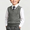 thumbnail image 3 of Qingpeng Boys Girls V Neck Pullover Vest Sleeveless School Top with Cable Texture Design, 3 of 5