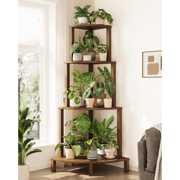 Bamworld Corner Plant Shelf 4-Tier Plant Stand Indoor Wood Plant Rack 66 Inch Tall Shelves Garden Decor for Living Room Balcony