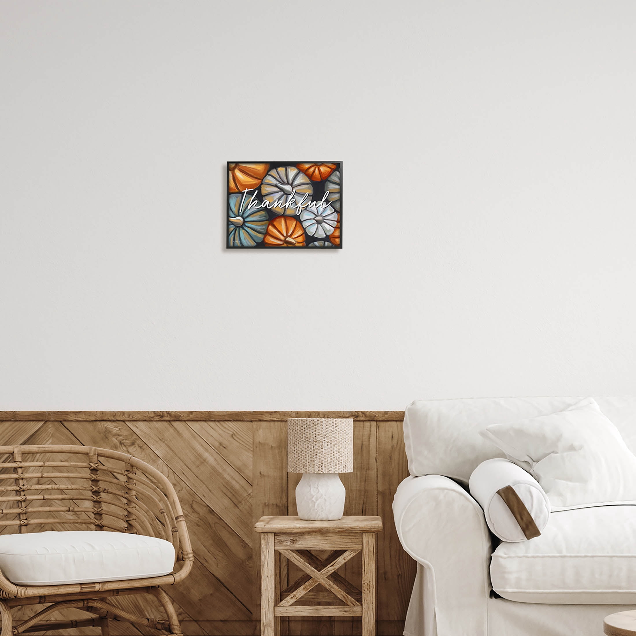 Stupell Industries Autumn Thankful Pumpkins Phrase Graphic Art Black Framed Art Print Wall Art, Design by Elizabeth Tyndall