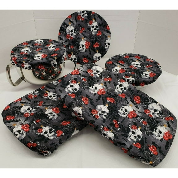 Skulls Webs & Roses Reusable Fabric Bowl and Casserole Pan Covers by Penny's Needful Things (2 Casserole Pan Covers)