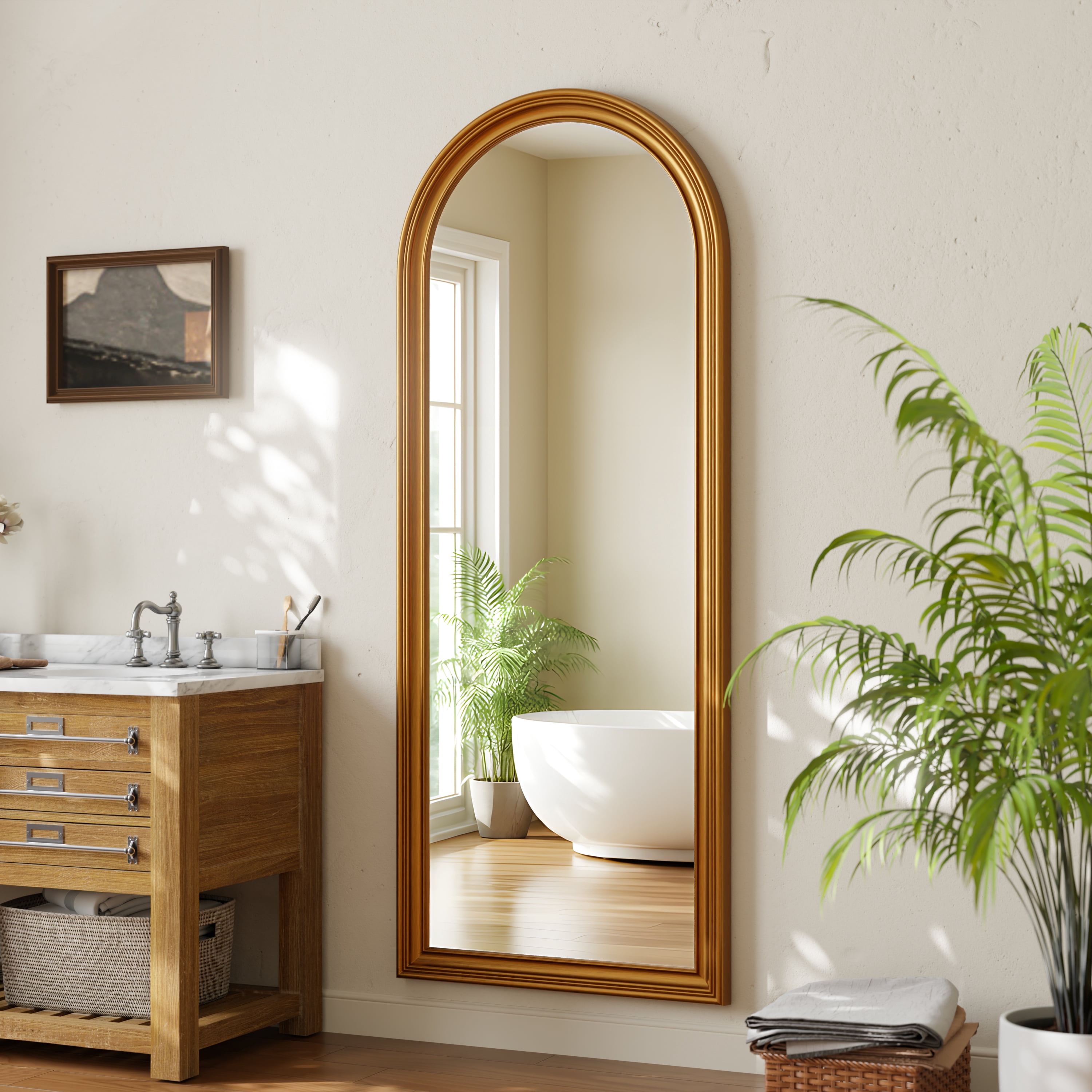 AUROMIR 32"x71" Arched Antique Full Length Mirror Vintage Home Decor Floor Mirror,Antique Gold