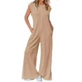 thumbnail image 2 of Women's Short Sleeve Wide Leg Striped Bodysuit Casual Round Neck Bodysuit Button Summer Suit, 2 of 8