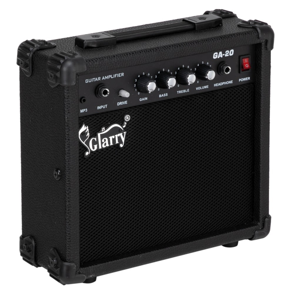 Electric Guitar Amp - 20 Watt Amplifier w/ Built-in Speaker Headphone Jack and Aux Input Includes Volume Treble Bass and Middle Controls - Black