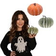 thumbnail image 5 of Decorative Pumpkin Sage Green Striped Faux Pumpkin 1 Pack for Halloween Thanksgiving Fall Home Farmhouse Table Display, 5 of 7