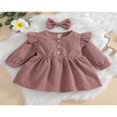 thumbnail image 2 of MesaSe Automne Bébé Filles Princesse Robe 2pcs Volant à Manches Longues Bouton Velours Côtelé une Ligne Robe Bandeau Vin Rouge 2-3 Ans, 2 of 9