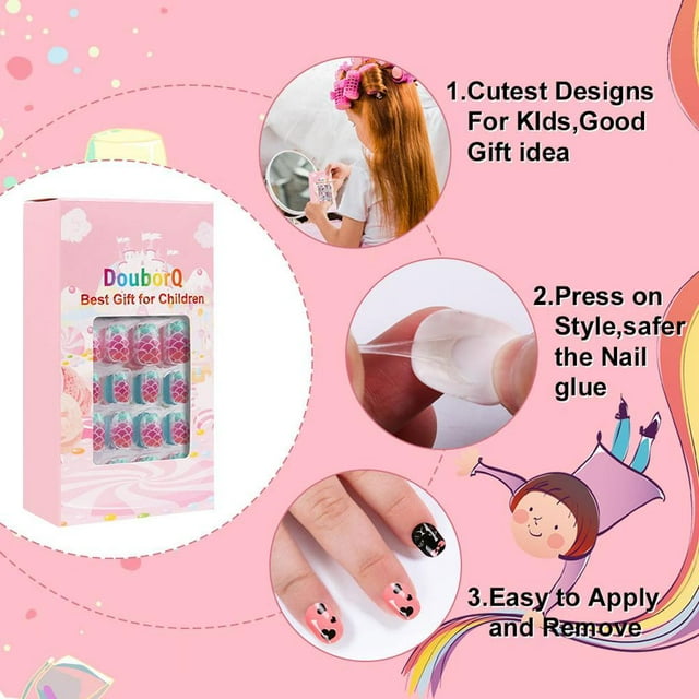 120Pcs Kids False Nails Pre Glue Full Cover Stick On Nails Press On Nails for Girls