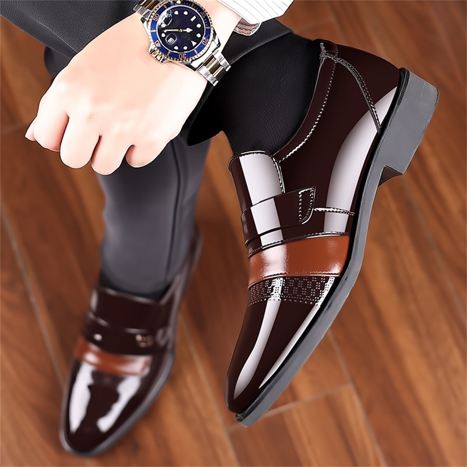 Dakaela Mens Dress Loafers Leather Business Slip on Oxford Shoes Classic Formal Wedding Sneakers Brown 8