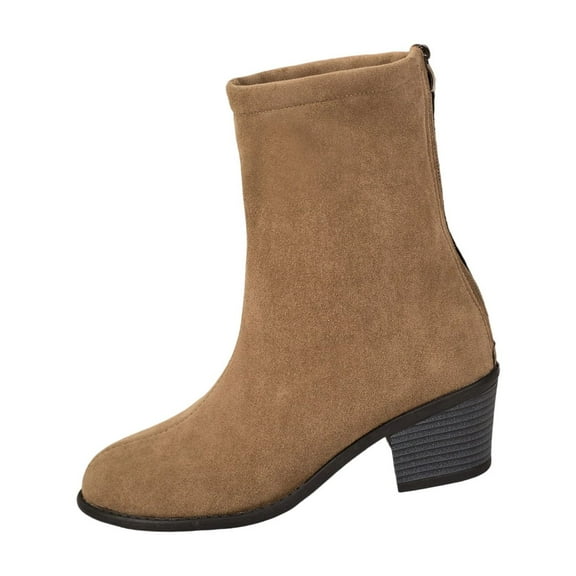 Wensltd Pointed Toe Suede Boots for Women Brown Low Chunky Heel Daily Fashion Fall Boots Lightweight