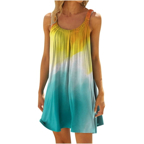 Brilliant Womens Dresses Women Plus Size CasualPrinted Round-Neck Short Sleeve Loose Knee-Length Dres Summer Yellow S-2XL