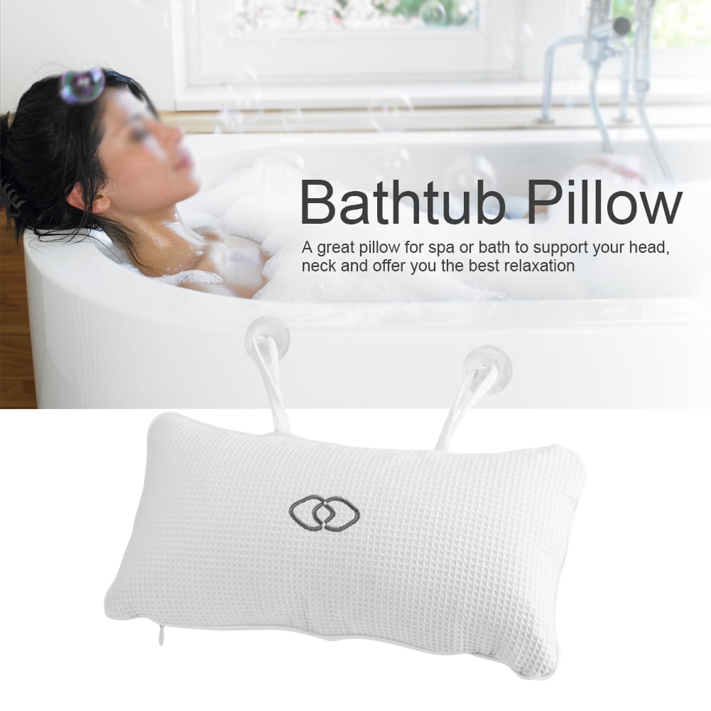 FAGINEY Anti-Mold Bathtub Spa Pillow Non-Slip 2 Strong Suction Cups Bath Pillows for Tub Neck Shoulder Support Breathable Relax Comfort (White)