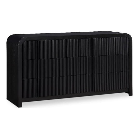 Maklaine Contemporary Soft Rich Black Finish Oak Veneer Dresser