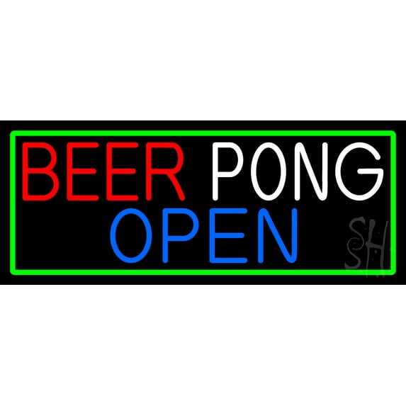 Beer Pong Open LED Neon Sign 13 x 32 - inches, Clear Edge Cut Acrylic Backing, with Dimmer - Bright and Premium built indoor LED Neon Sign for Bar decor.