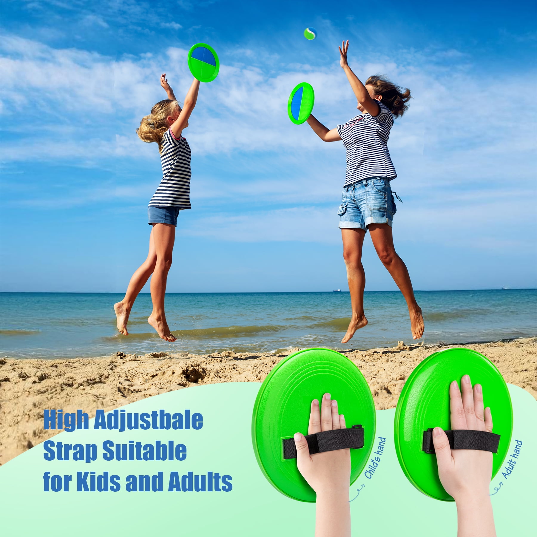 PLAYZAP Toss and Catch Ball Set - Outdoor Toys for Kids ages 3 4-8, Beach Toys Outside Yard Pool Lawn Games, Gifts for Boys Girls Adults Family - 4 Paddles 4 Sticky Balls(Upgraded)