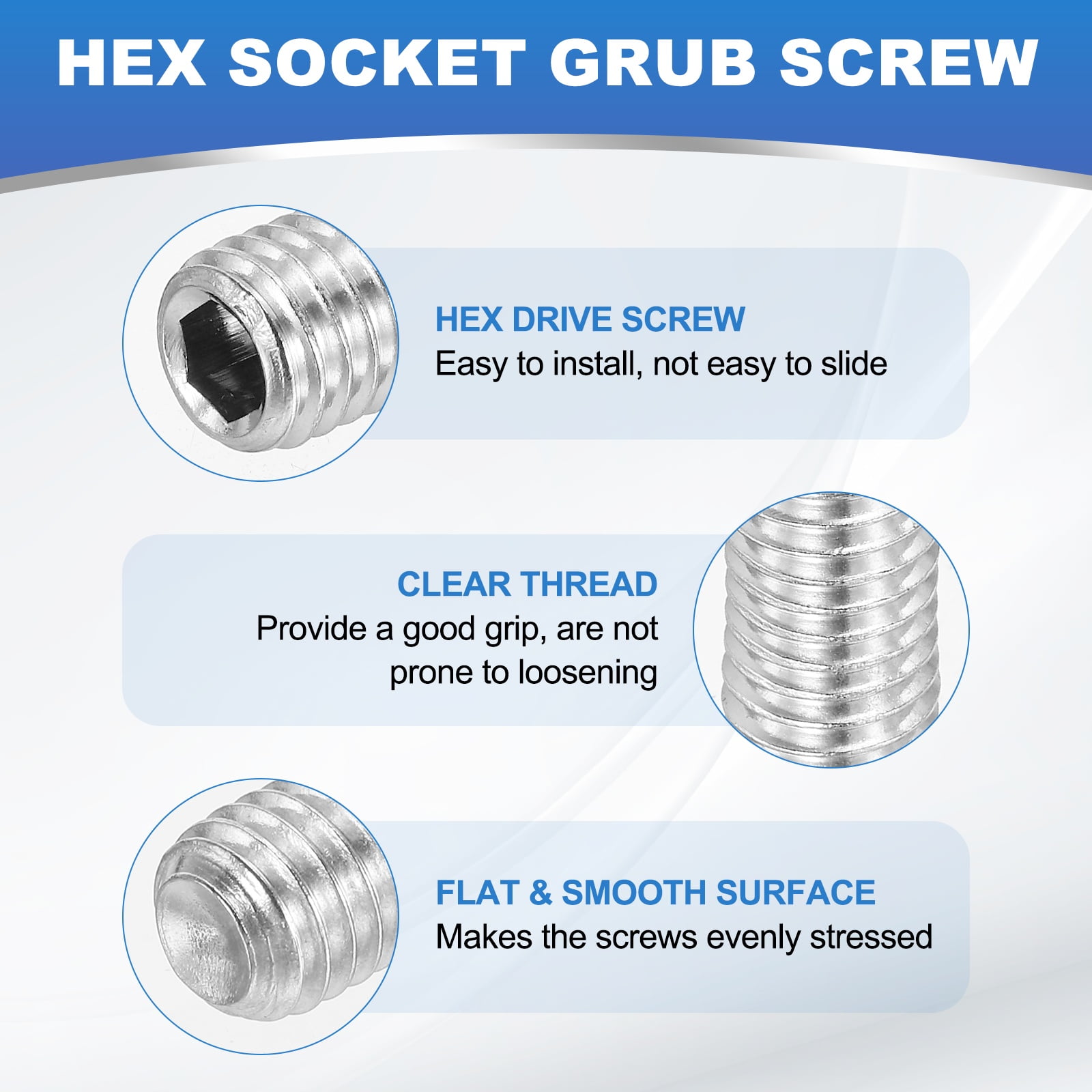 Uxcell 25Pcs M6x55mm Steel Hex Socket Grub Screw Point Grub Bolt for Repairing