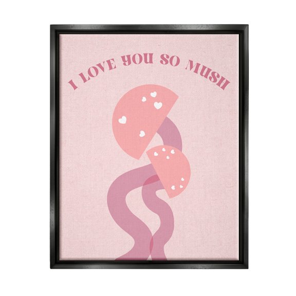 Stupell Industries Love You Pink Mushrooms Botanical & Floral Painting Black Floater Framed Canvas Art Print Wall Art, 17 x 21