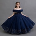 thumbnail image 3 of BFHHYA Girls Tulle Dresses Lace Off Shoulder Long Dress Wedding Birthday Flower Girl Dresses Size 3-14 Years, 3 of 5