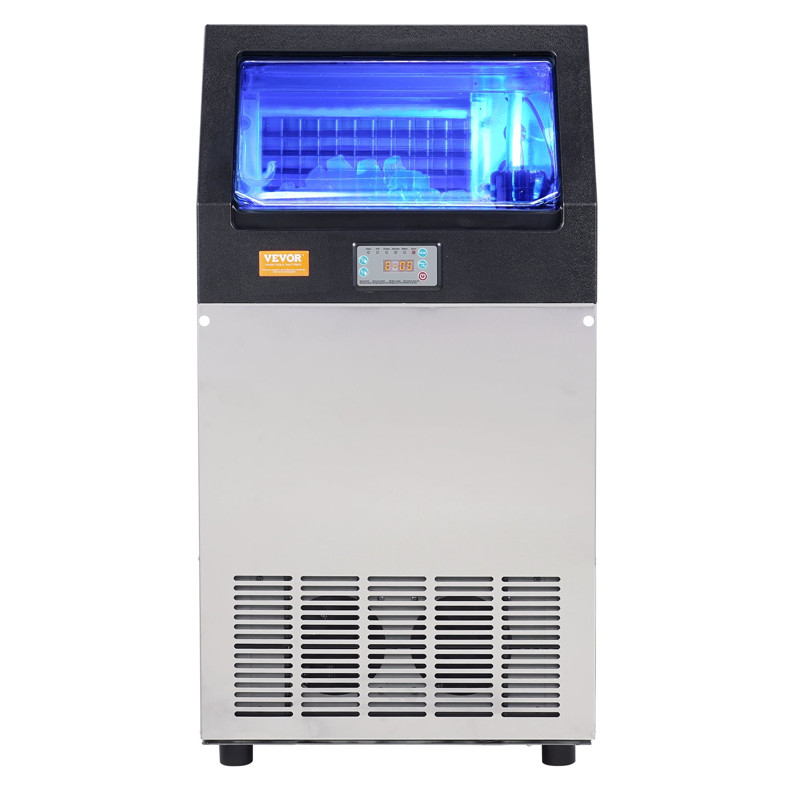 VEVOR 110V Commercial Ice Maker 265LBS/24H, 750W Stainless Steel Ice Machine with 55LBS Storage Capacity, 126 Ice Cubes Ready in 11-15Mins