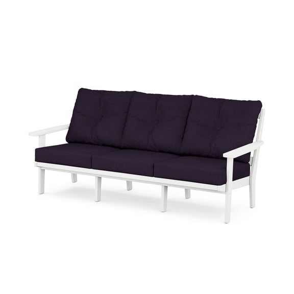 POLYWOOD Prairie Deep Seating Sofa in White / Navy Linen