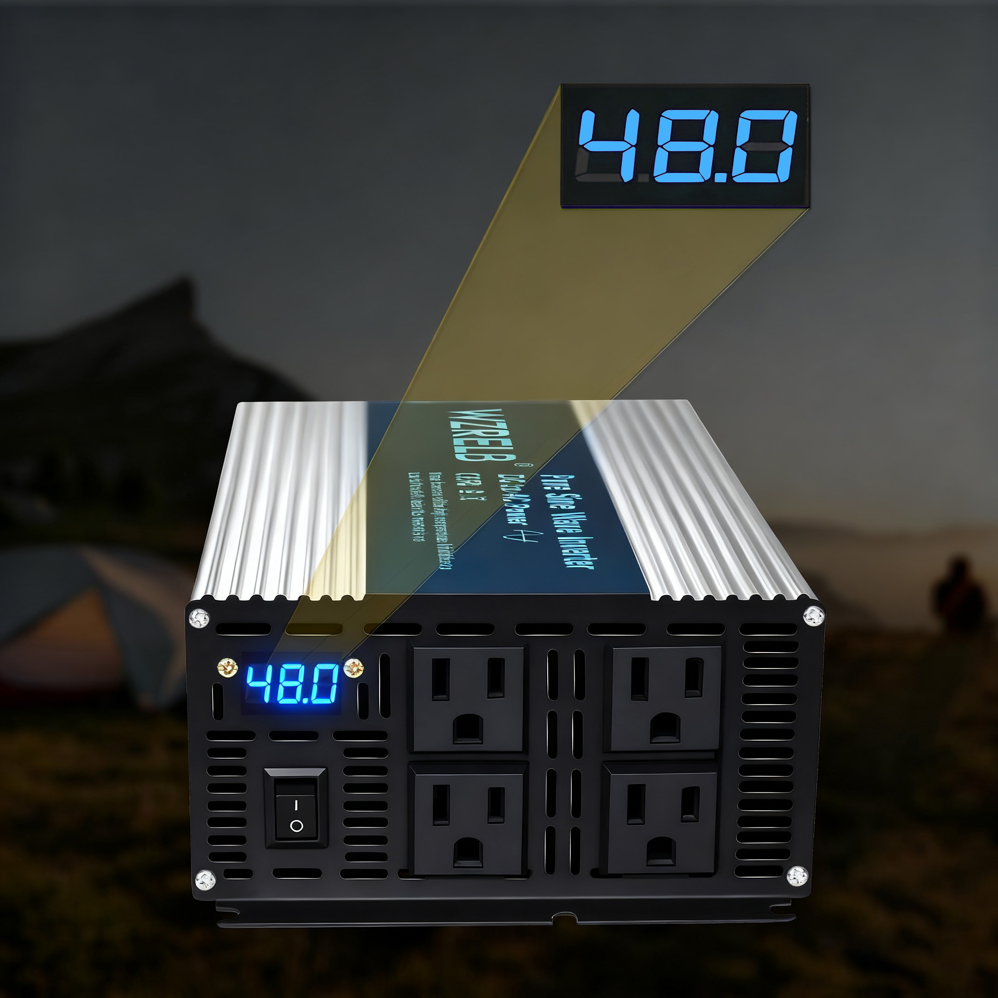 WZRELB 1500W Pure Sine Wave Inverter 48V DC to 110V 120V AC Power Converter with LED Display, Off-Grid Portable Power Inverter with 4 AC Outlets for Home, RV, Truck, Camping