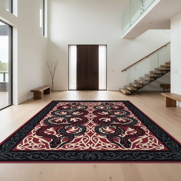 Design&I 8'x10' Washable Area Rug Gothic Intertwined Spotted Scale Motif Coiled Snake Serpent Round Playful for Living Room, Family Extra Large Skid-Resistant Low Profile