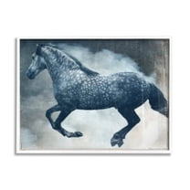 Stupell Industries Blue Galloping Horse Vintage Animals & Insects Painting White Framed Art Print Wall Art