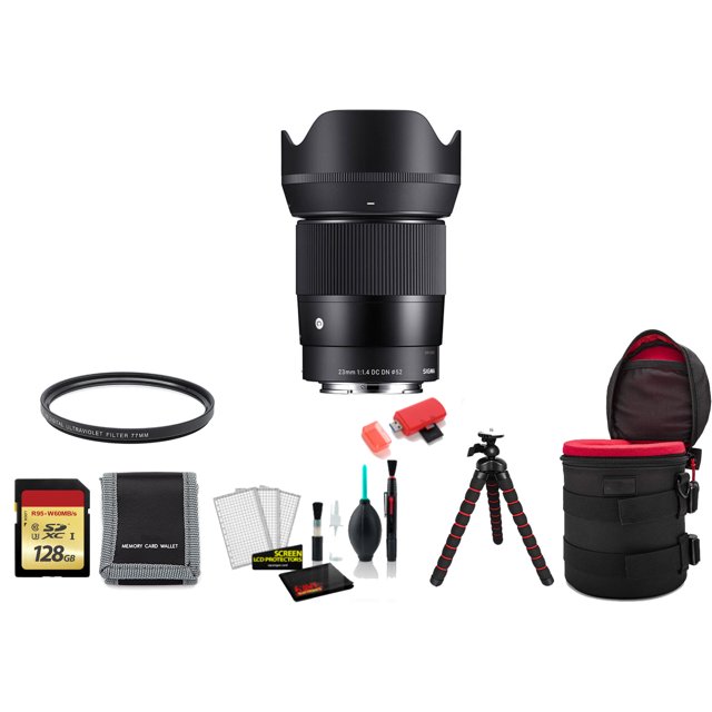 Sigma 0.906 in f/1.4 DC DN Lente contemporánea para Sony E Mount 348965 Bundle con tarjeta de memoria de 128 GB + estuche para lentes + más