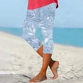 thumbnail image 2 of Yeaiivve Summer Capri Leggings for Women High Waist Comfy Yoga Capris No Front Seam Workout Leggings Fashion Print Going Out Cropped Tights Light Blue,XL, 2 of 5