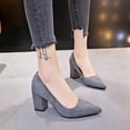 thumbnail image 5 of XIMIN Women's Closed Toe Classic Pointed Toe Heels Pumps Heels Chunky Block Heels Low Shoes Business Office Work Heels Shoes Comfortable Footwear (10, Grey), 5 of 5