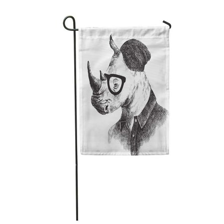 SIDONKU Black and White Dressed Up Rhino in Hipster Sketch Garden Flag Decorative Flag House Banner 28x40 inch