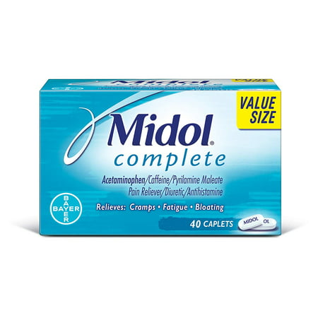 Complete, Menstrual Period Symptoms Relief Including Premenstrual Cramps, Pain, Headache, and Bloating, Caplets, 40 Count Midol - 40-Count (Best Painkiller For Period Cramps)