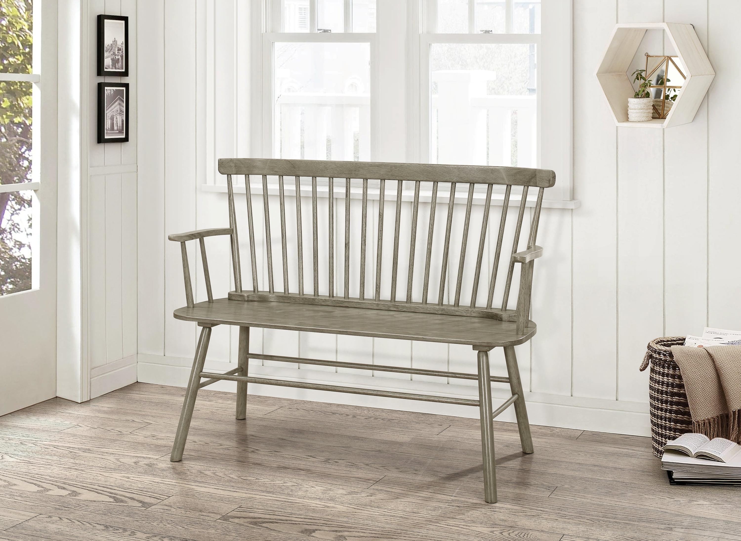 Jerimiah Entryway Spindleback Bench Rustic Gray Walmart Com