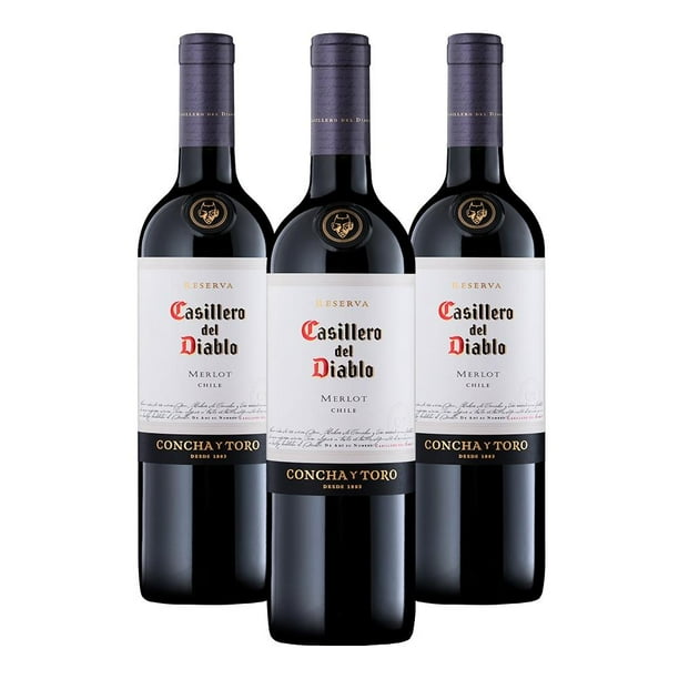 Paquete 3 Botellas Vino Tinto Concha y Toro Casillero del Diablo Merlot 750 ml