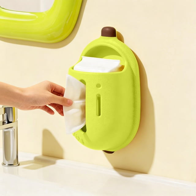 Porta rollos de papel impermeable de montaje en pared con ventosa, material EVA, diseño sin perforación, para baño, cocina o dormitorio, 27x15.5x12 cm, amarillo o verde.