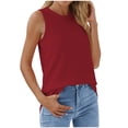 thumbnail image 6 of Sleeveless Crewneck Tank Tops Women's Solid Color Summer Casual Plain Tees Wine,XL, 6 of 6