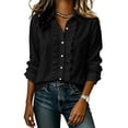 thumbnail image 5 of Perfectbot Women's Ruffled Front Button Down Shirt, Casual Long Sleeve Dressy Blouse, Relaxed Fit Solid Color, 5 of 6