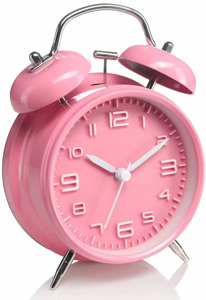 Double Bell Alarm Clock With Night Light, Large Dial Of 4 Inches, Analog Quartz Alarm Clock With