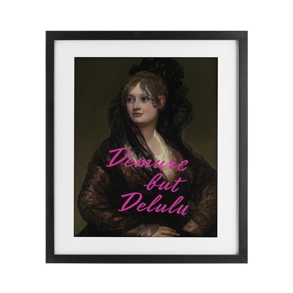 Stupell Industries Contemporary Iconic Demure But Delulu Black Framed Print Under Glass, 13 x 16, by Grotto Studios