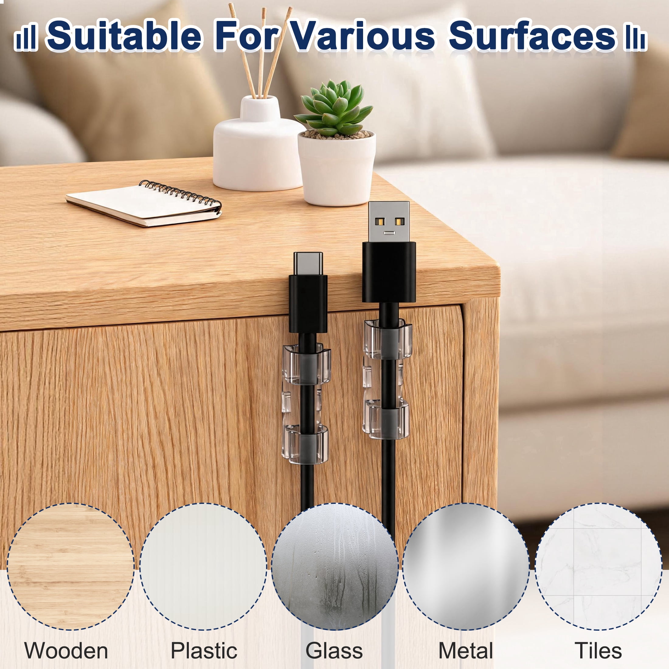168 Pcs Self‑Adhesive Cable Clips, Clear Wire Management Clips, No Drill Cord Organizer, Cable Holder for USB Charging Cords, Power Cables for Wall, Desk, Home & Office