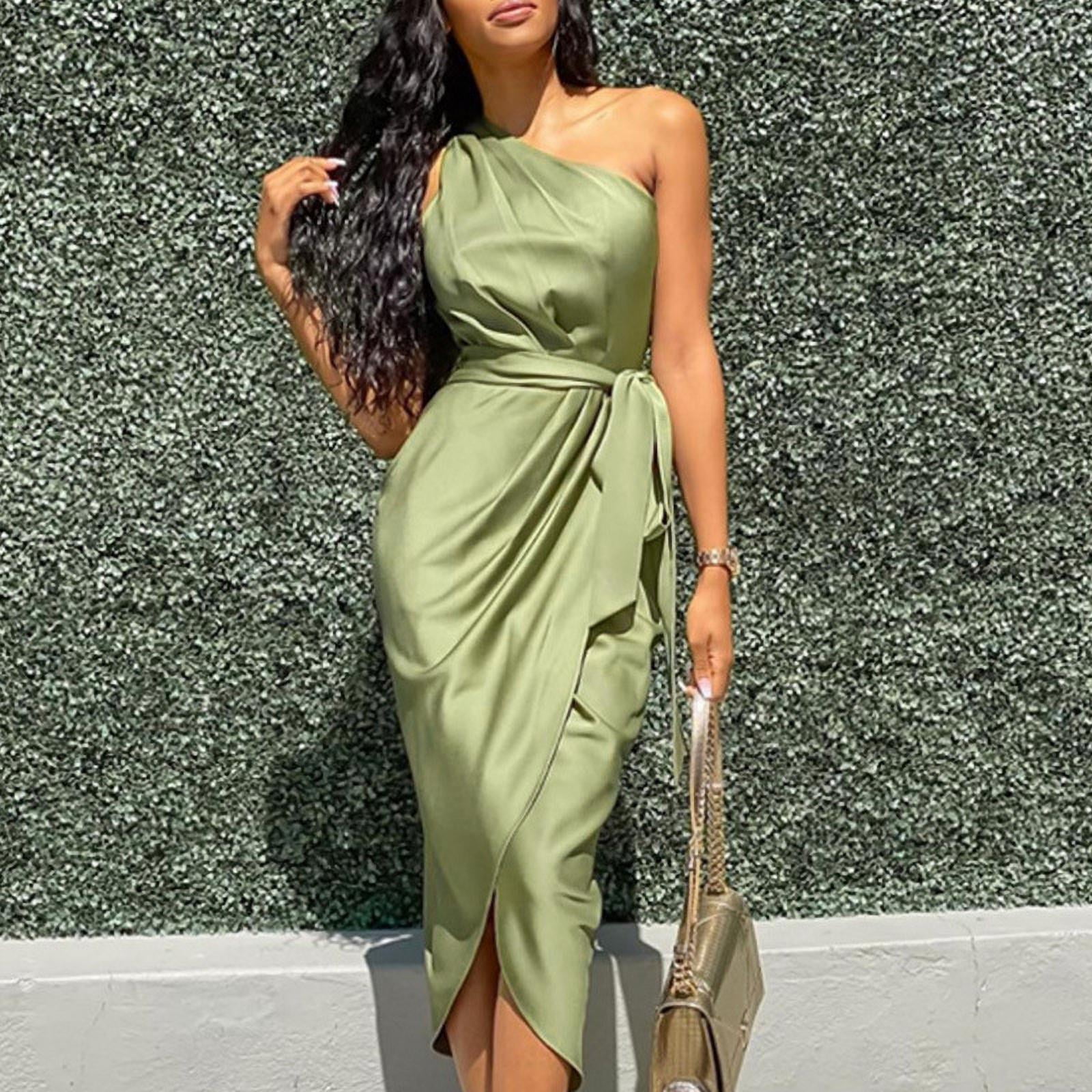 Women's Sexy One Shoulder Ruched Party Bodycon Dresses Elegant Casual Slim  Dress - Walmart.com