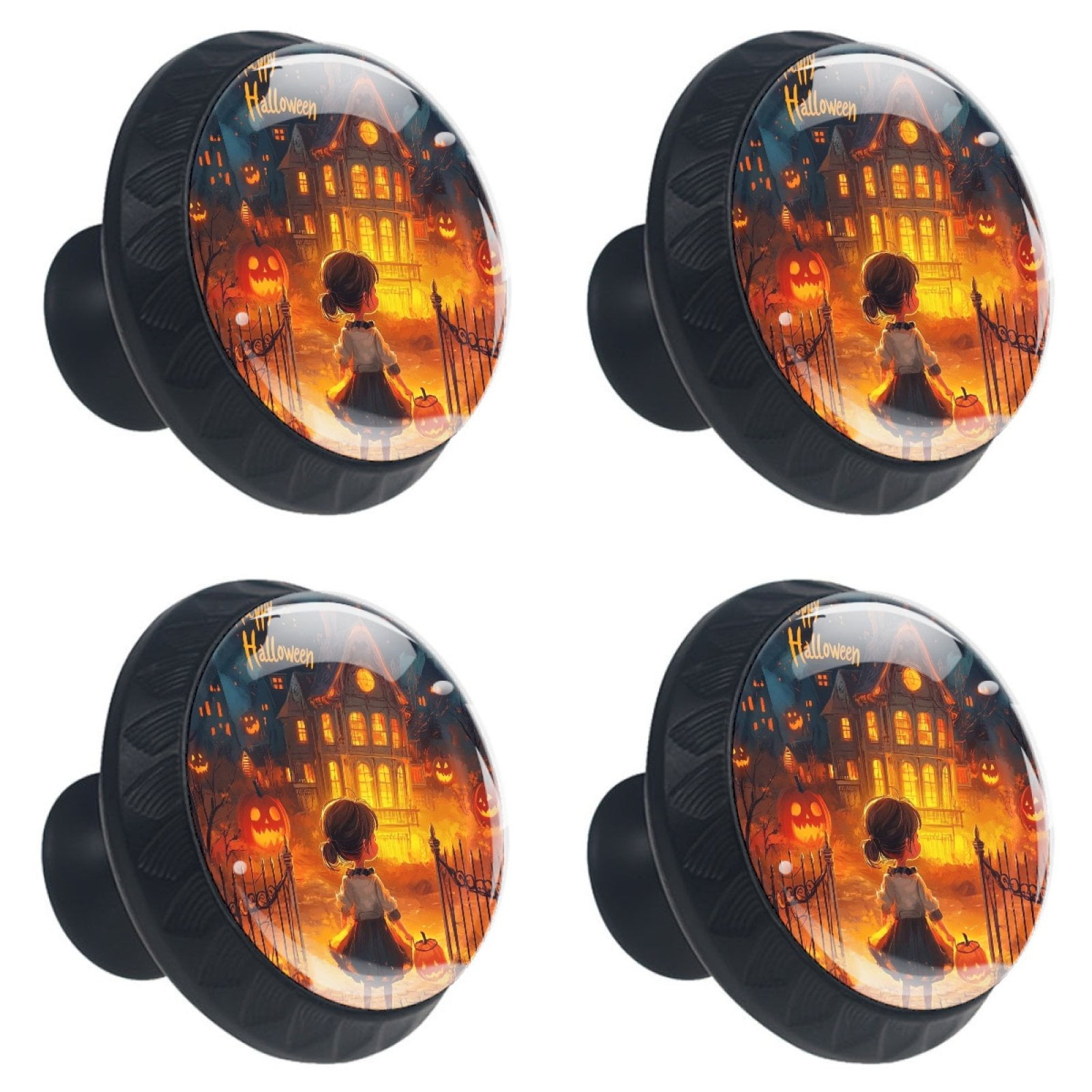 4 Pcs Happy Halloween Knobs for Kitchen Cabinet Cupboard Dresser Bookcase Drawer Pulls Handles Round Home Decor