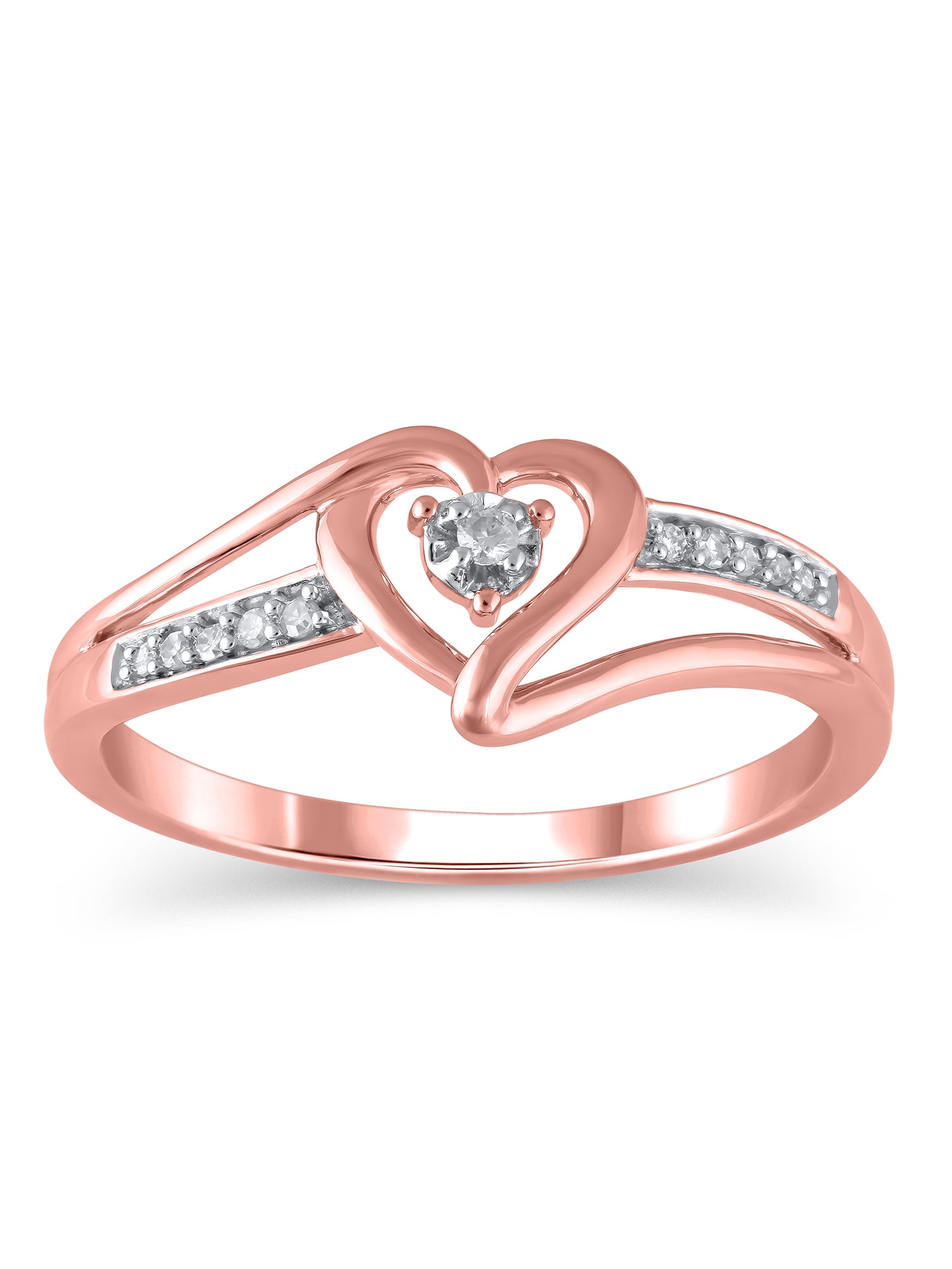 Diamond Accent (I3 clarity, J-K color) Hold My Hand Diamond Heart Promise Ring in 10kt Rose Gold, Size 7